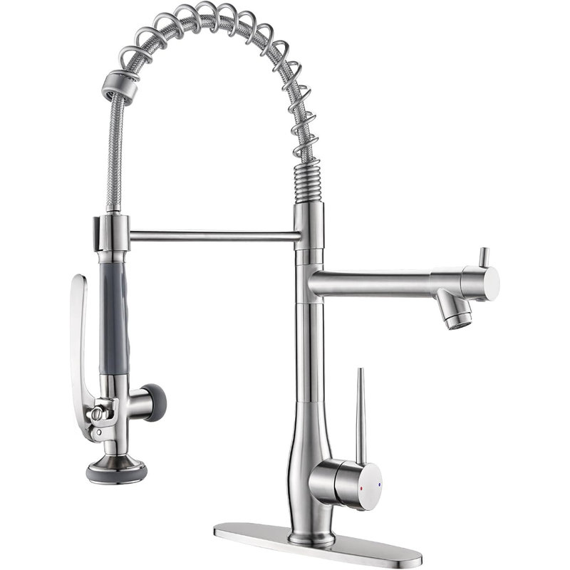 Kitchen Faucet with Pull Down Sprayer, Single Handle High Pressure Kitchen Sink Faucet, Commercial Double-Headed Kitchen Faucets Sink with Deck Plate