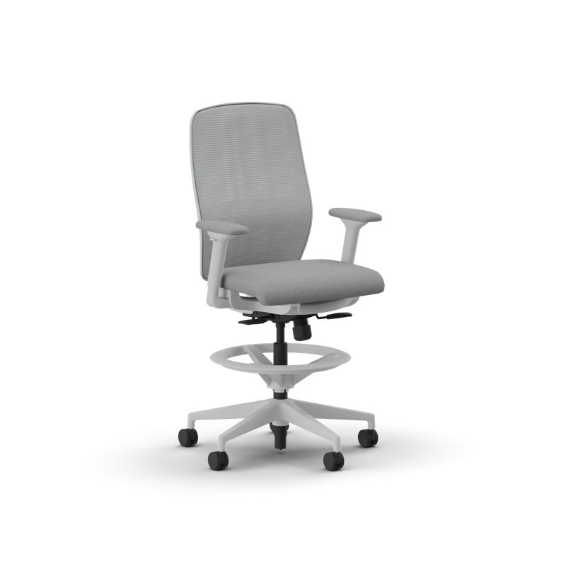 Tabouret de travail HON Nucleus, repose-pieds réglable, filet brouillard, tissu Aspen, structure blanche, Blanc de designer