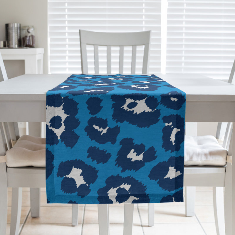 Chemin de table à imprimé animalier, Bleu, 72 po x 16 po
