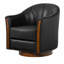 Fauteuil demi-tonneau pivotant en cuir moderne avec base en bois massif (ensemble de 2)-538221318