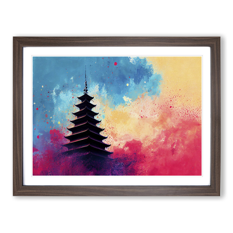 XH1022-6563X Pagoda Paint Splash Vol.3 1 Piece Single Picture Frame Wall Art, 34cm H x 46cm W x 2cm D, Walnut