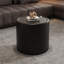 Table basse ronde avec plateau en verre trempé, silhouette tambour moderne, cuir de polyuréthane noir de jais et panneau de fibres à densité moyenne