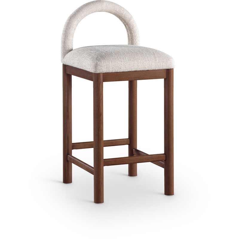 Conrad Letcher Linen Textured Fabric Counter Stool, Beige Fabric Seat/Brown Frame