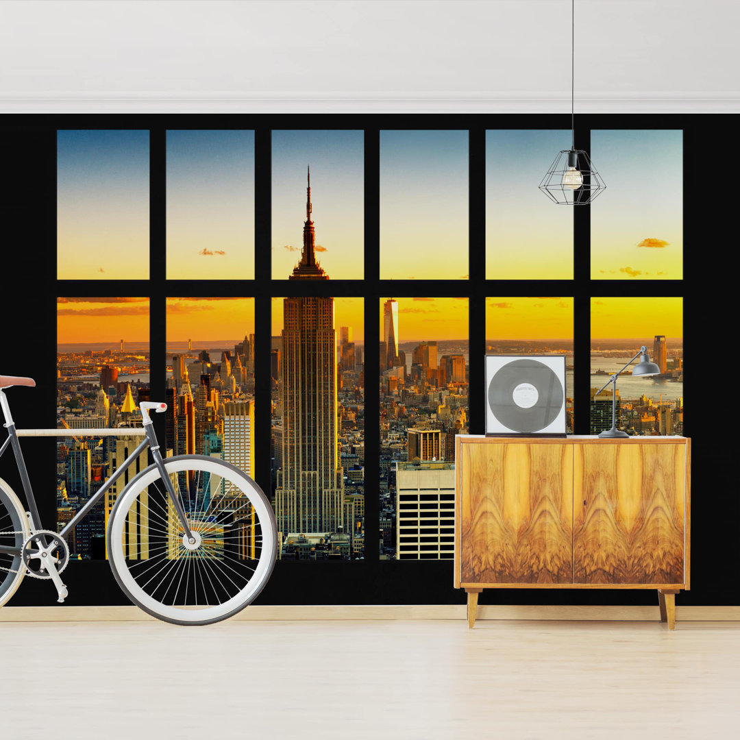 Matt Fototapete Fensterblick Manhattan Skyline Sonnenuntergang 2,9 m x 432 cm