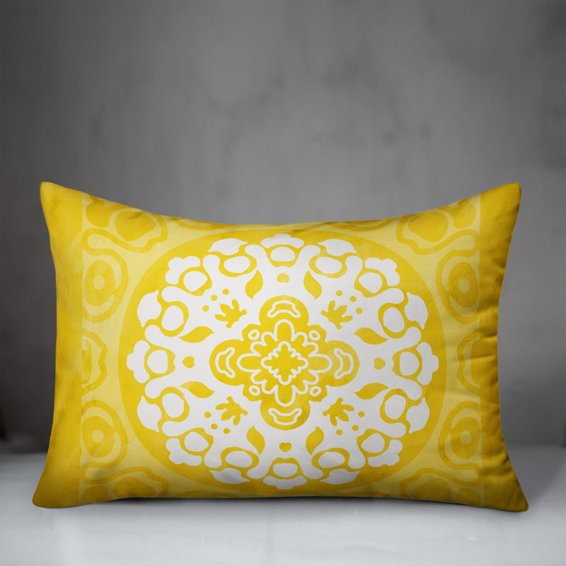 Outdoor Reversible Throw Pillow, Light Yellow, Floral 2