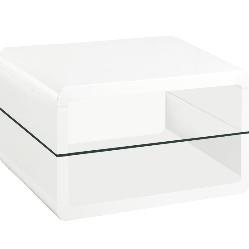 Table de bout carrée blanche à 1 tablette ultrabrillante, complément à divers décors dans des espaces contemporains rectangulaires lustrés, convient aux styles de meubles minimalistes