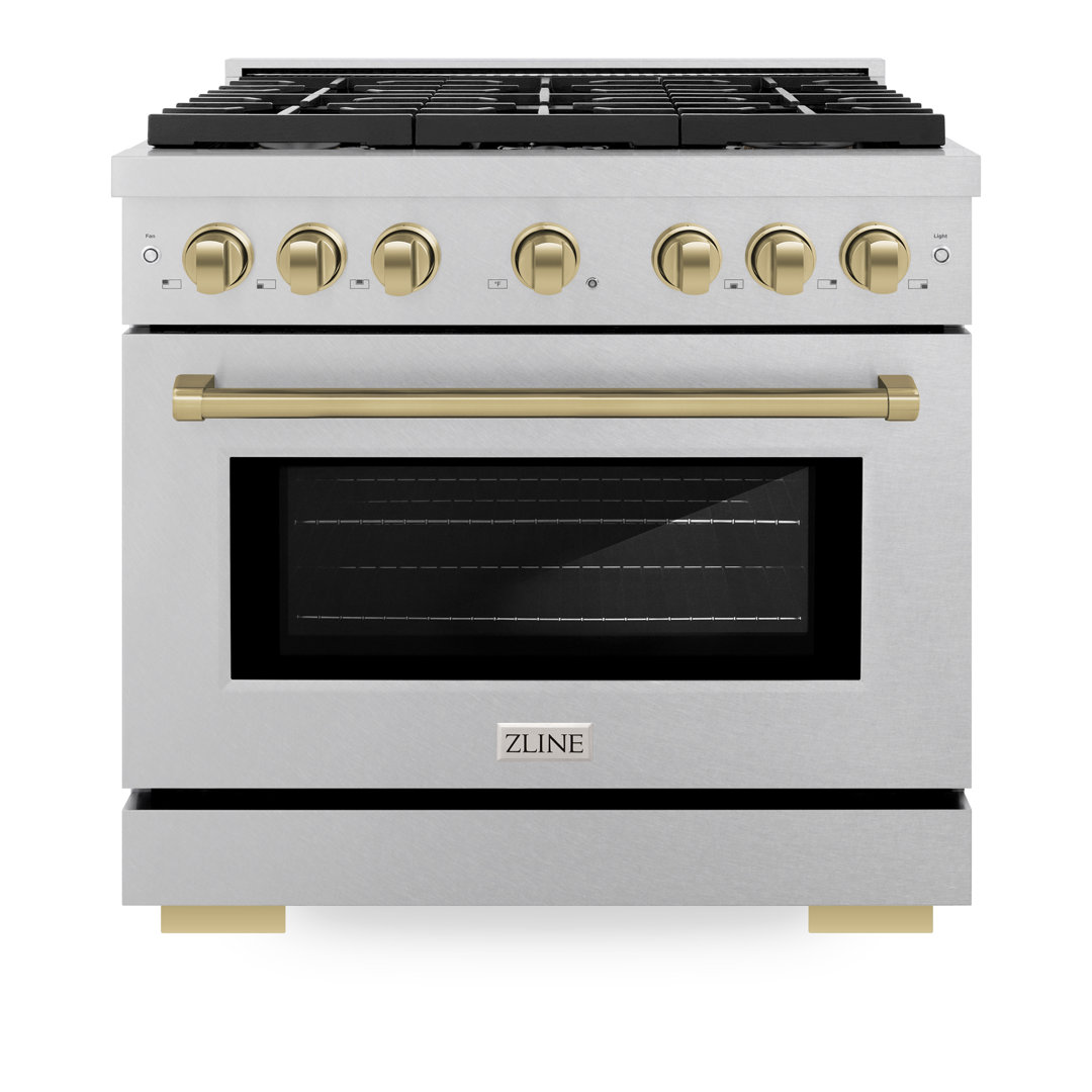 ZLINE Autograph 36 in. Paramount Dual Fuel Satin Steel Range w/ 6 Burners Accents ZLINE