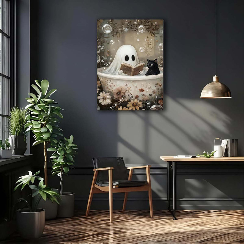30*20,Horror Ghost And Cat In Bathroom Poster Canvas Prints.