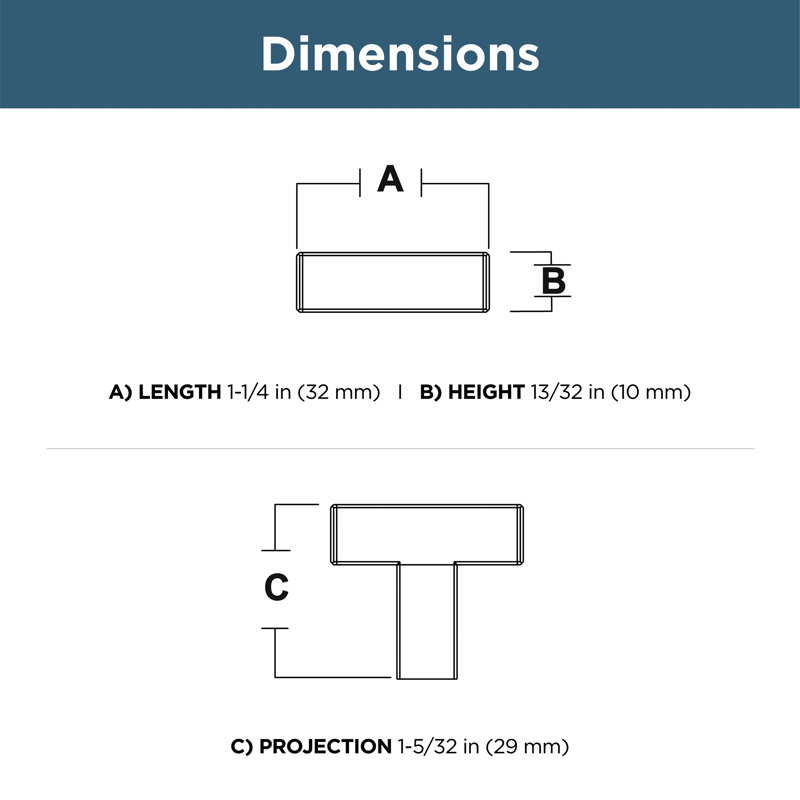 1.25'' Matte Black Modern Square Steel Bar Knob Set