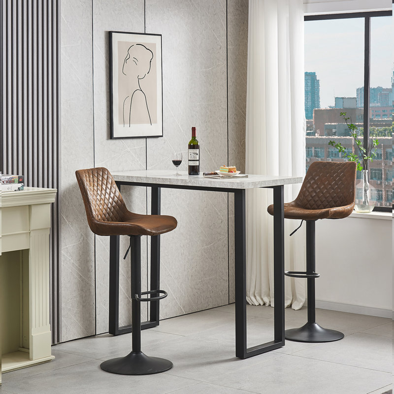 Vintage Upholstered Height Adjustable Bar Stools (Brown), 2