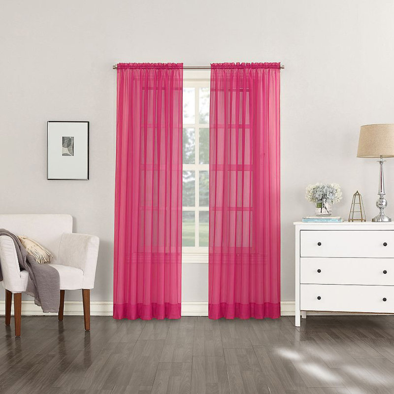 Paire de rideaux transparents avec passe-tringle Emmons, Rose