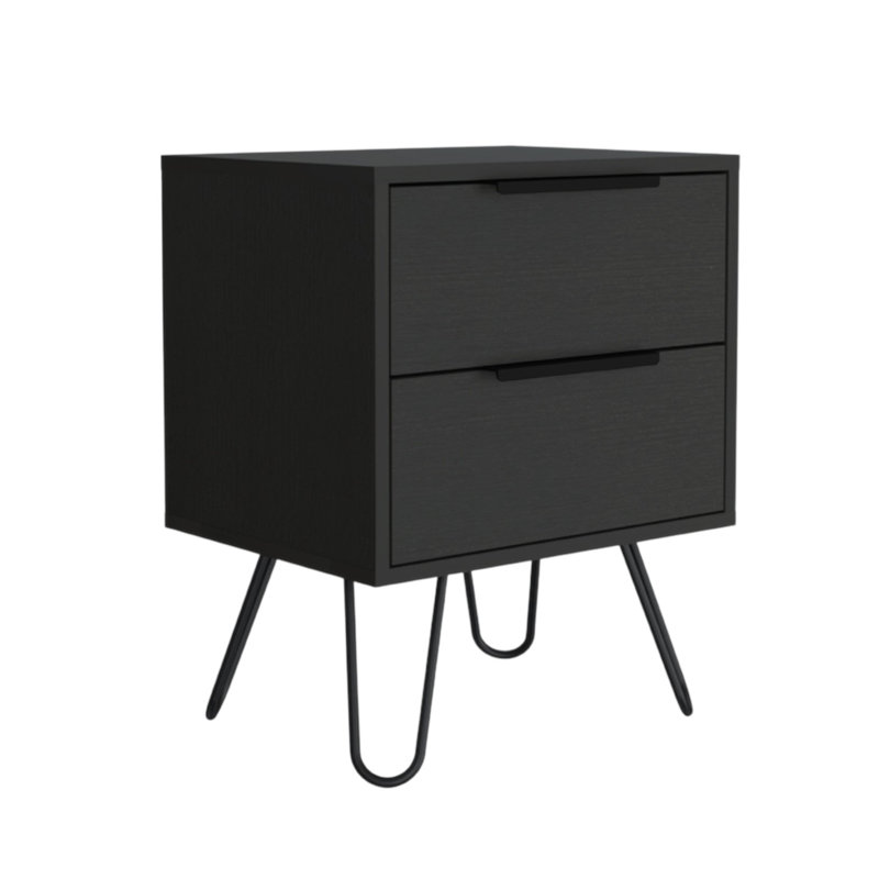 Normant 22" Black Wood Two Drawer Nightstand