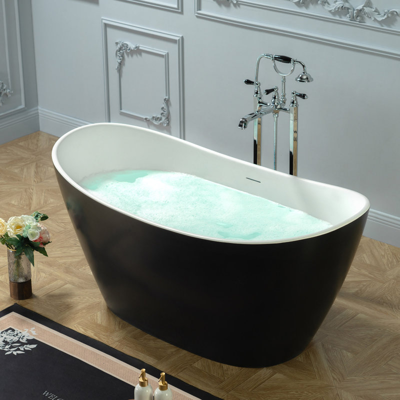Baignoire autoportante 59 po 59 po, Blanc mat / noir mat, H 27,5 po x L 59 po x l 29,13 po
