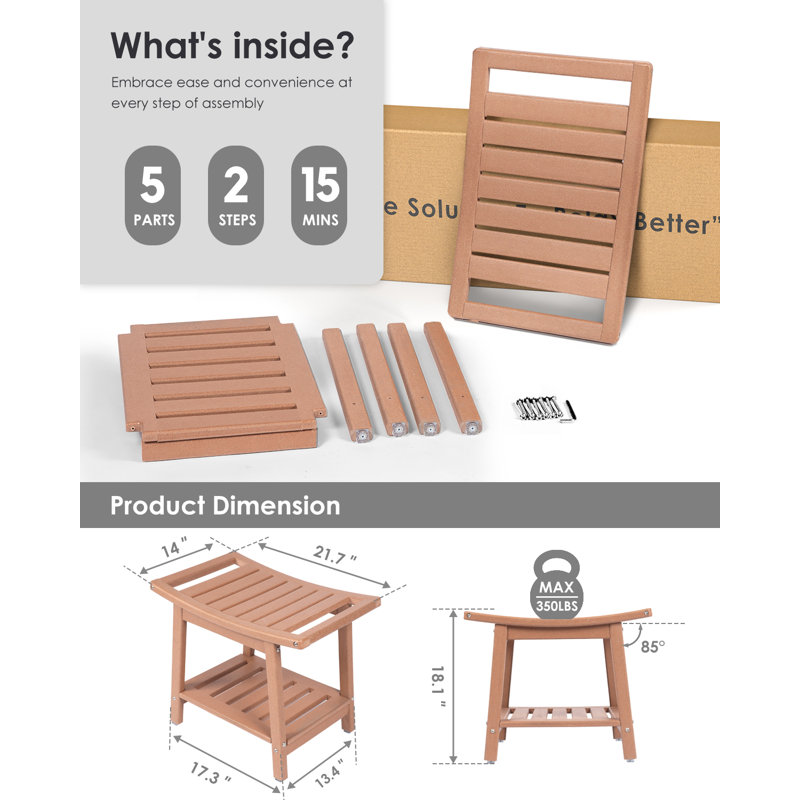 Marthalene 21.6" W HDPE Shower Bench, Teak