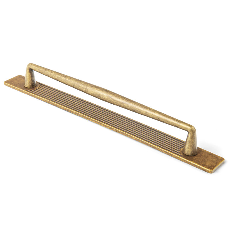Solid Spindle Bar Pull With Backplate(Gban), 7 3/5", Antique Brass