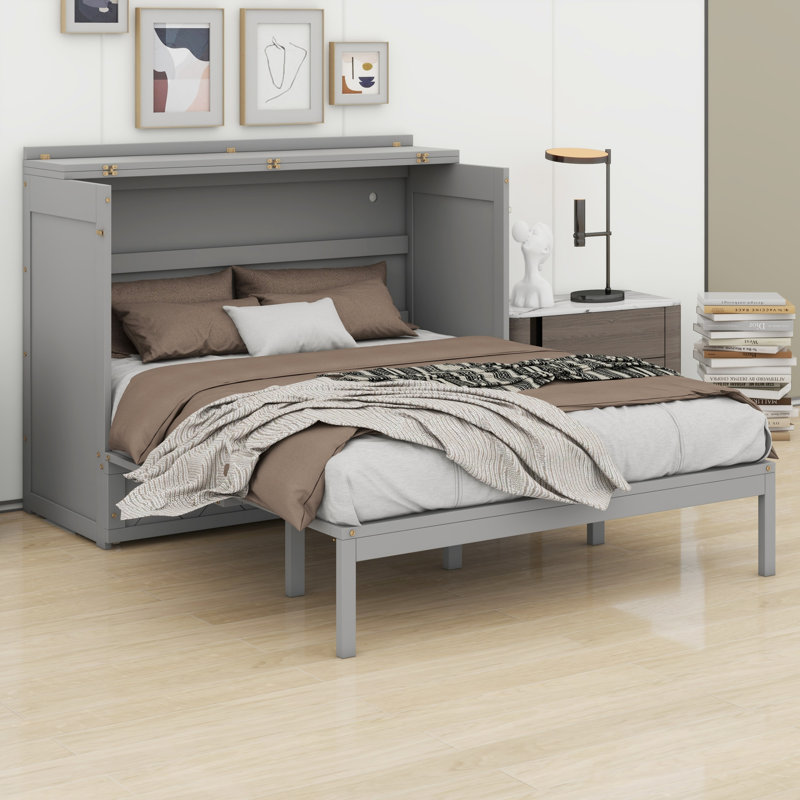 Lit escamotable compact avec tiroir et prise de courant pratique et ports de charge USB, Gris