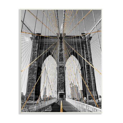 Pont de Brooklyn, architecture de câble géométrique Urban par Ziwei Li - photographie sur bois