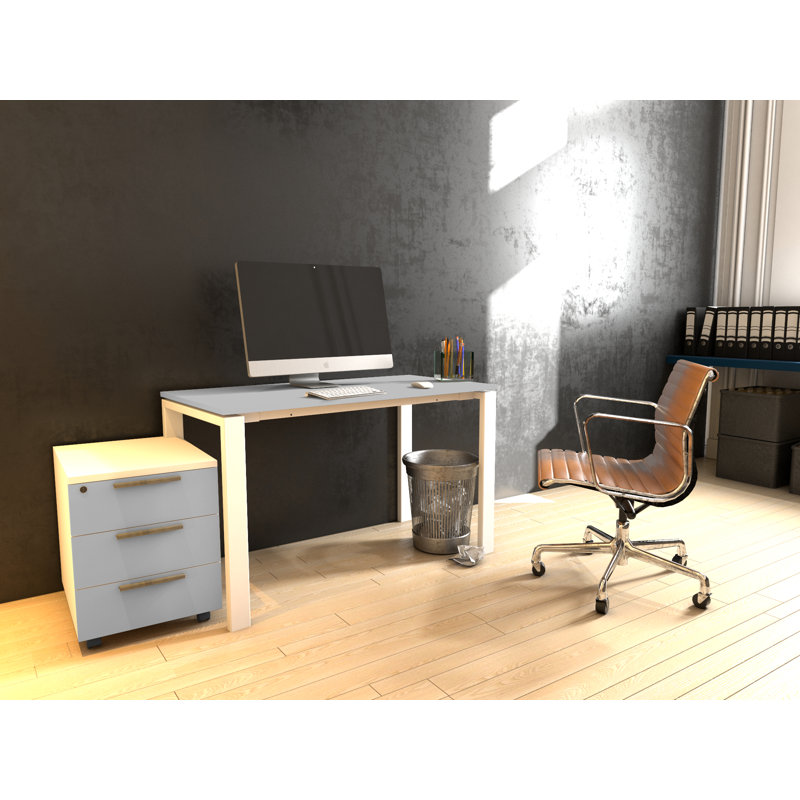 Favela 43cm Wide 3 -Drawer Mobile File Cabinet, White/Grey