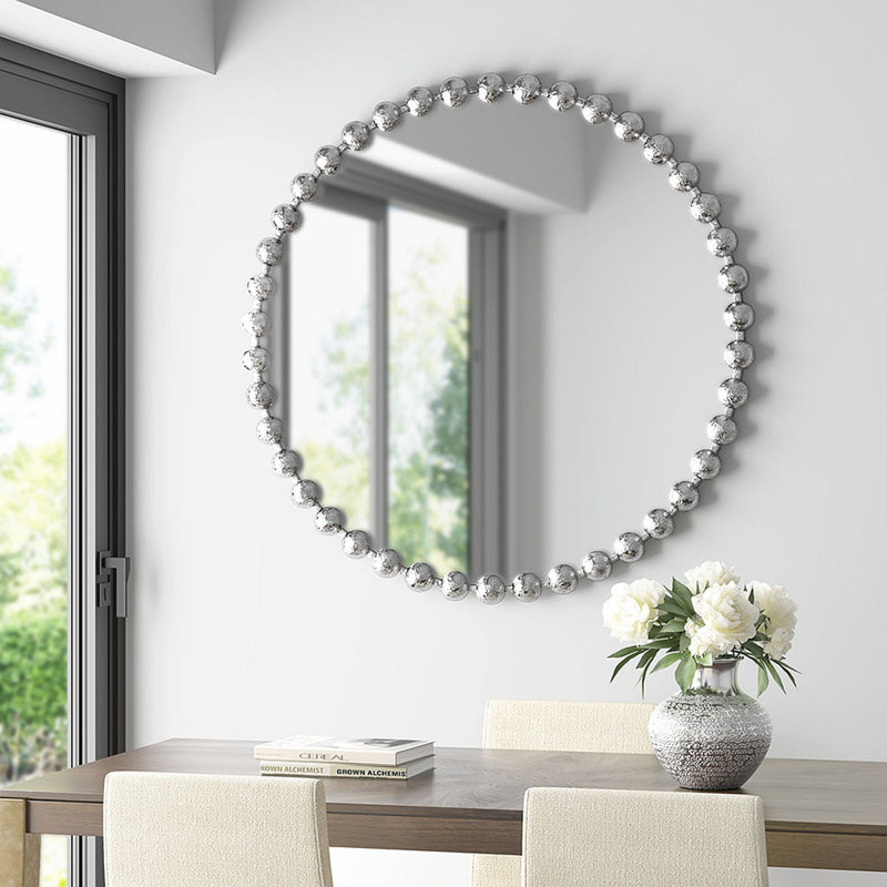 Miroir mural rond 36 po, Argent argent
