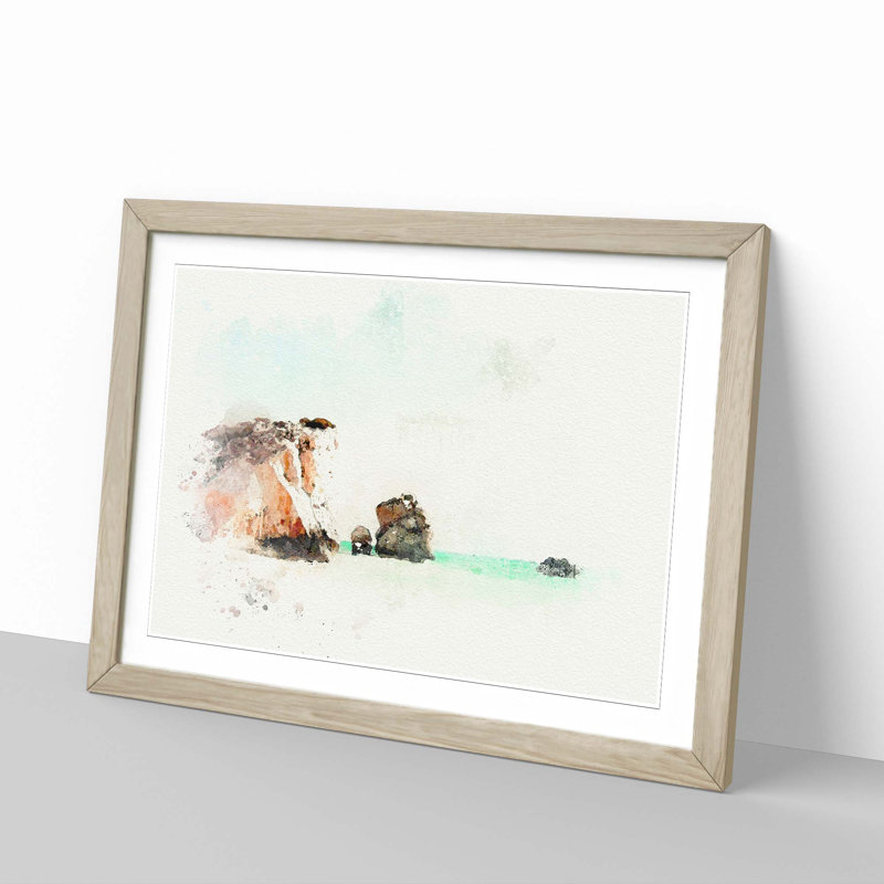 White Sand Beach in Cyprus in Abstract - Picture Frame Graphic Art Print, Oak, 35cm H x 50cm W x 2cm D