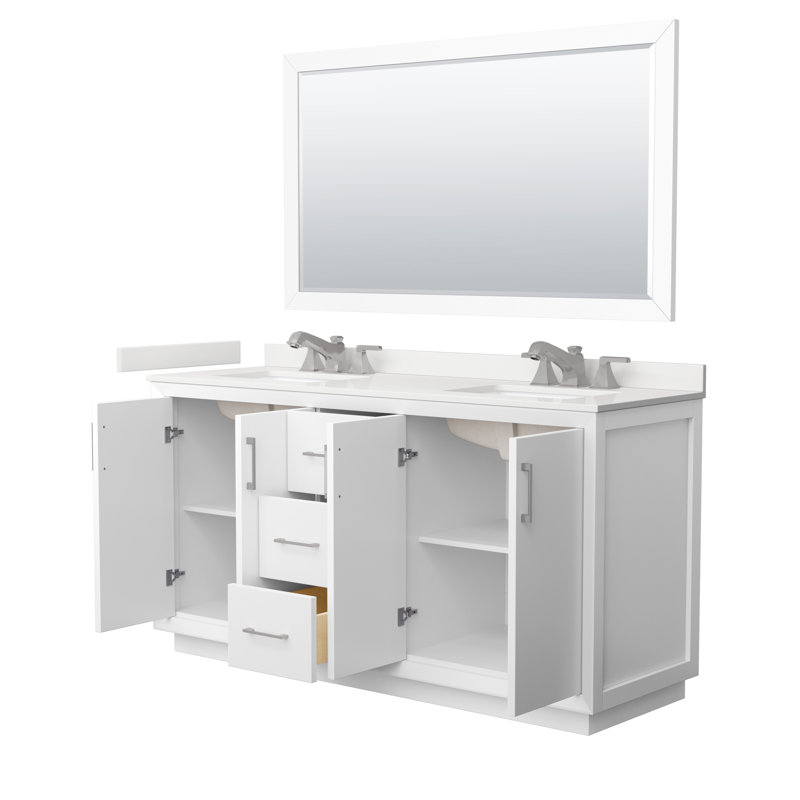 Strada 66 in. Double Vanity, WDX13310, White, Brushed Nickel