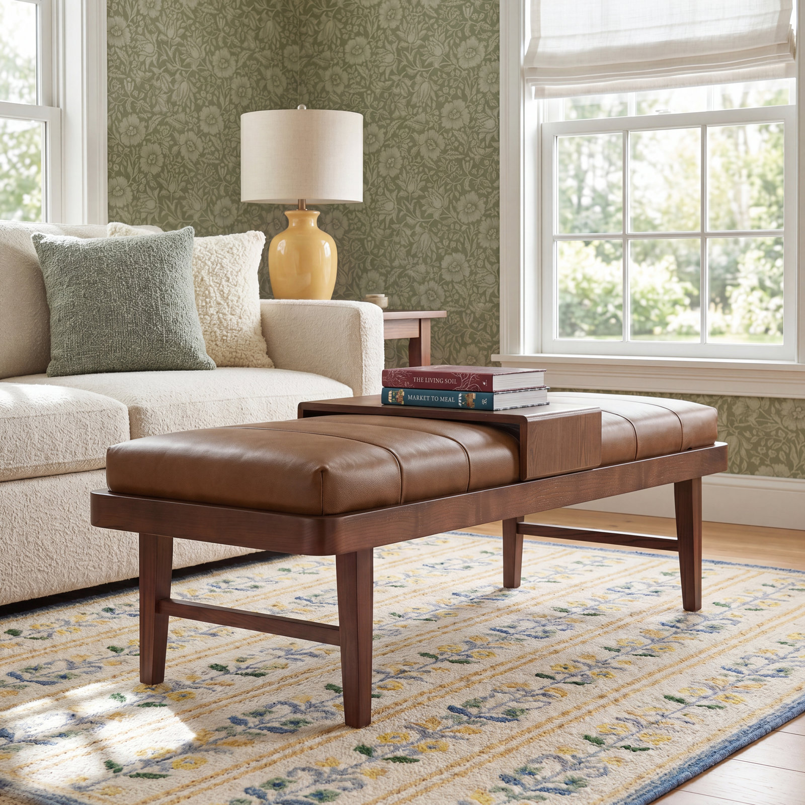 Livingston 53" Genuine Leather Ottoman