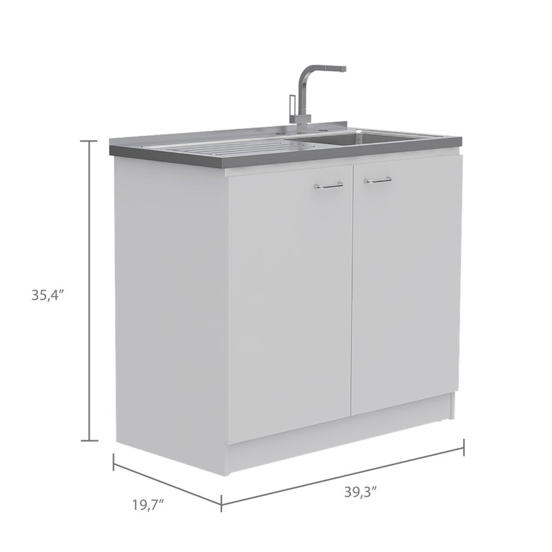 Lavabo utilitaire rectangulaire blanc 2 portes et armoire