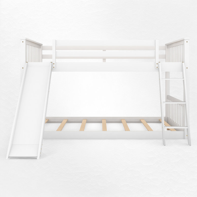 Floor Bunk Bed With Slide, Full Over Full, White