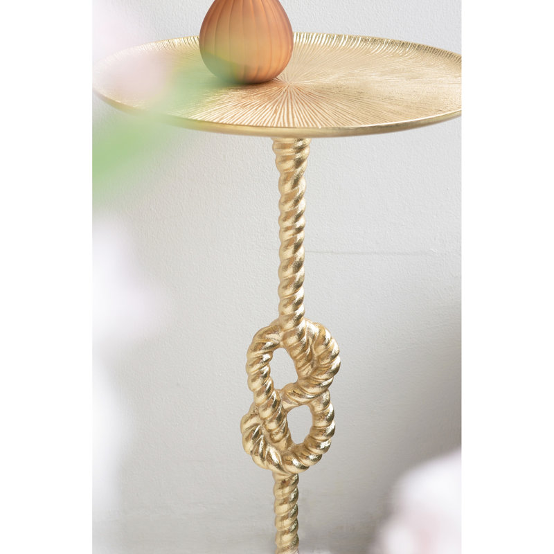Table d'appoint dorée avec un joli nœud en corde et une base en marbre blanc, 13,8 x 13,8 x 24 pouces, idéale pour les intérieurs contemporains 12,8 lb, convient aux styles d'intérieur transitionnel