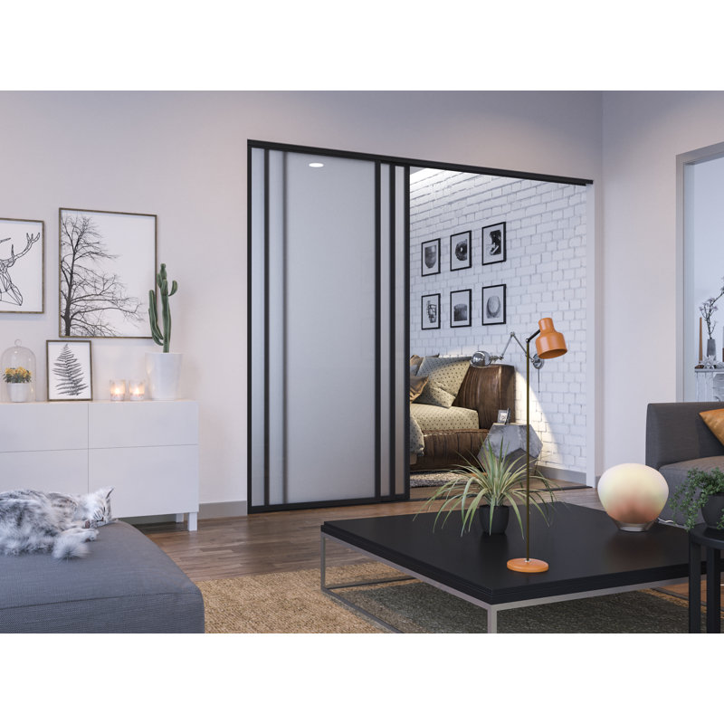 Cloison 3 panneaux coulissants en verre givré - structure en aluminium avec technologie Silent Glide, 108 po x 80 po
