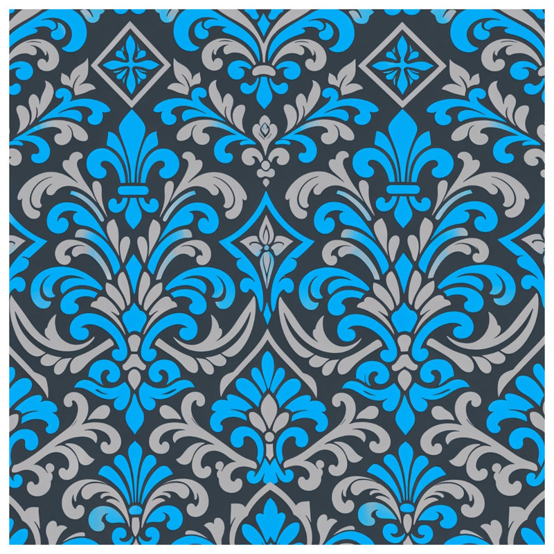 Blue Gray Damask Pattern Comforter, Queen