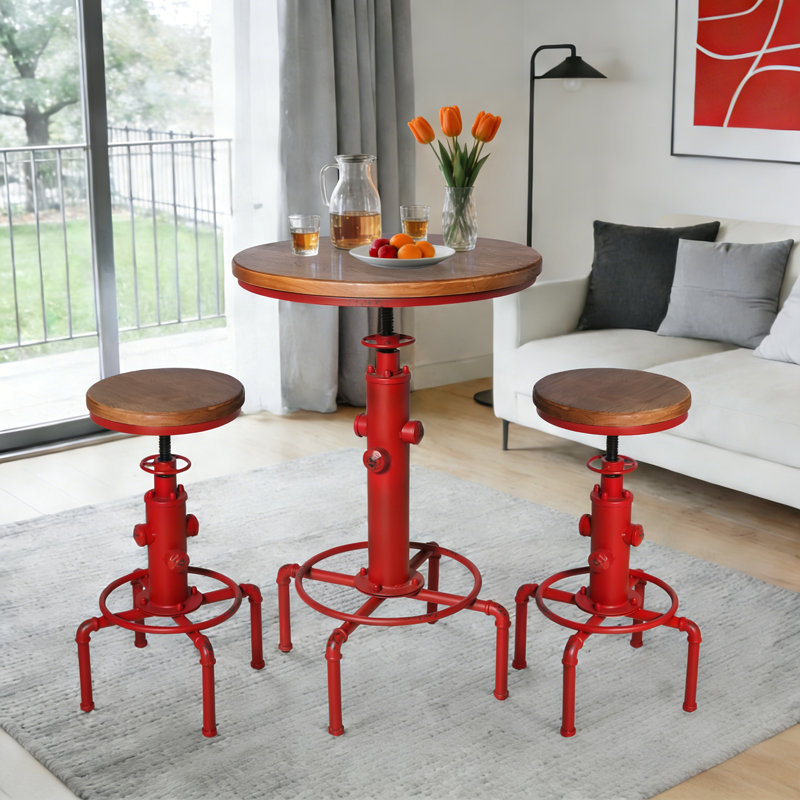 3-Piece Bar Table (32.3"-36.2") & 2 Bar Stools (23.6"-29.5") Set For Pub Kitchen Dining Living Party Bistro Breakfast, Swivel Top, Height Adjustable, Most Weld, Space-Saving