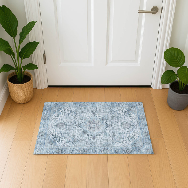 Premium Machine Washable Mayfield AMF2164 global Rug, Rectangle 1'8" x 2'6", Sky