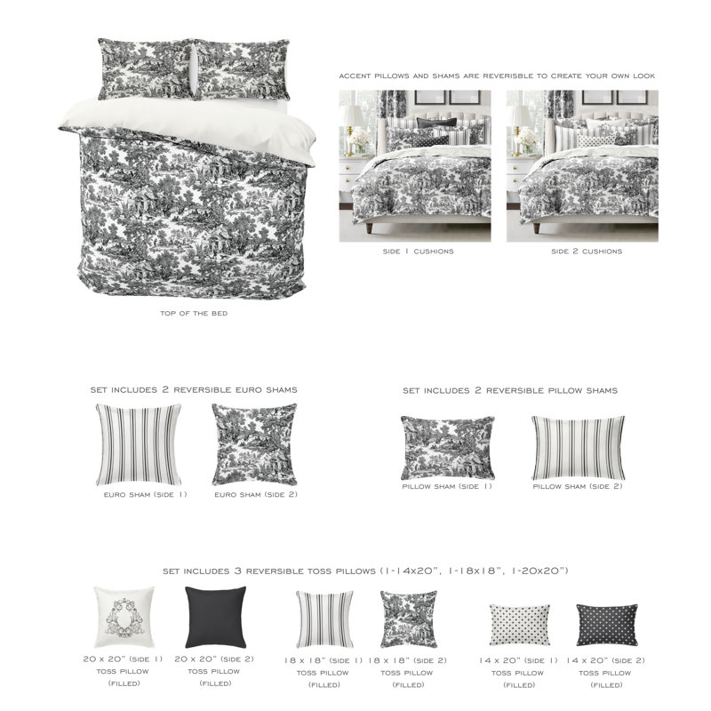 Toile ébène Au Village, Housse de couette simple + 7 pièces supplémentai