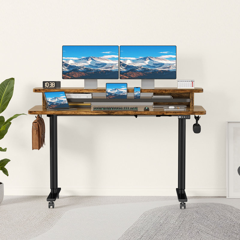 Bureau de jeu à hauteur ajustable Home Office, Brun / Noir, H 122 cm x l 81 cm
