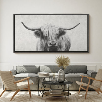 Animals "Portrait Of A Highland Cow Black And White Modern Art Extra Large Framed Wall Pictures