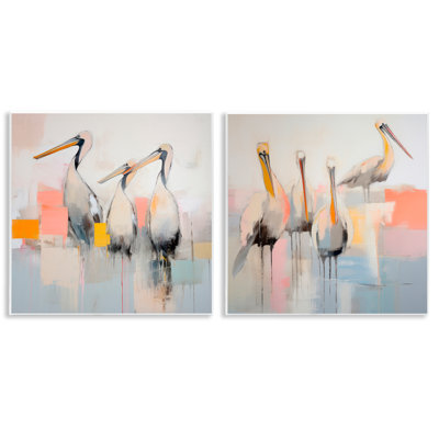 «Abstract Pelican Bird», ensemble de 2 plaques murales par Irena Orlov