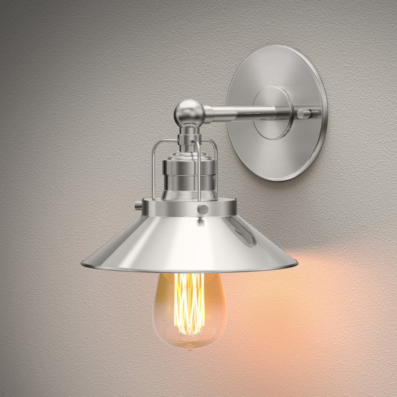 Modern Farmhouse 1 - Light Armed Sconce | Wall Mount 1-Light Metal Sconce, Satin Nickel