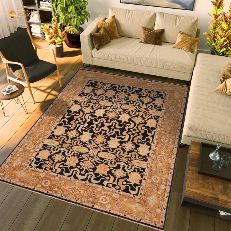 Tapis oriental rectangulaire en laine noir / orange 8 pi 1 po x 9 pi 7 po Silke