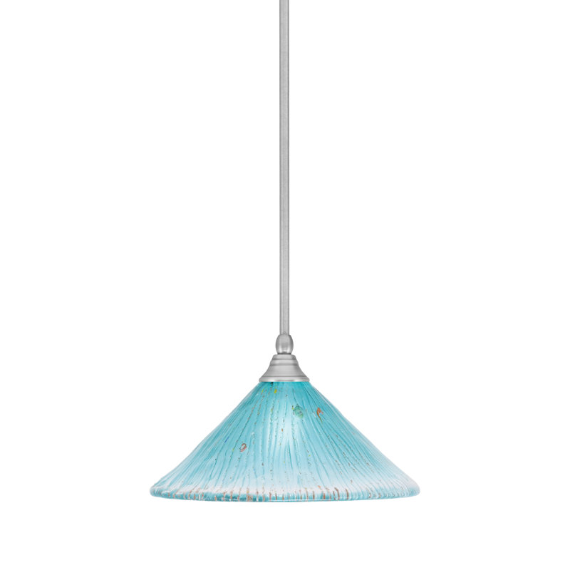 Mini-luminaire suspendu avec tige et verre cristal sarcelle 12 po, Nickel brossé
