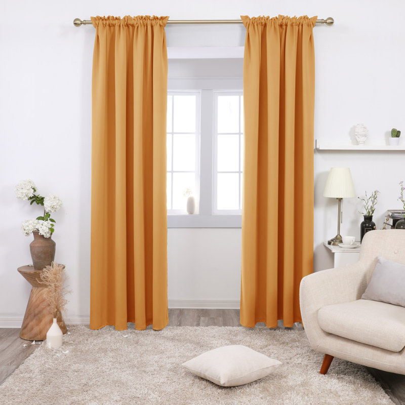 Blackout Rod Pocket Thermal Insulated Curtains (Set of 2), Orange Flame, 52" W x 72" L