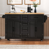 56.5'' Kitchen Island With Drop Leaf, Power Outlet, Embossed Vertical Stripe Rolling Kitchen Cart On Wheels With 4 Doors , 5 Deep Drawers And Adjustable Shelves, For Kitchen, Dining Room