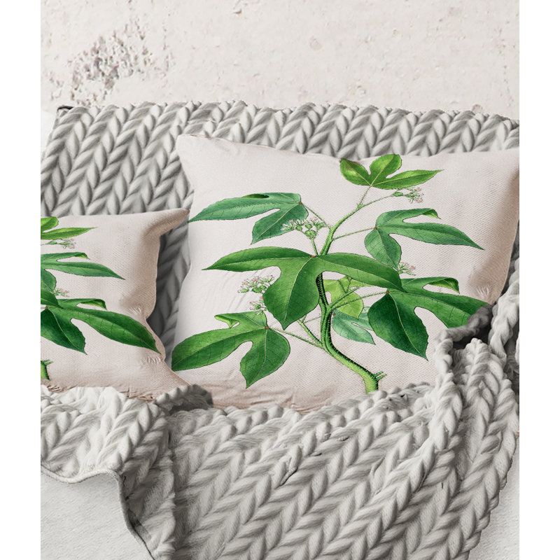 Carré, feuilles vertes rétro V - Coussin décoratif traditionnel imprimé, 18" x 18"
