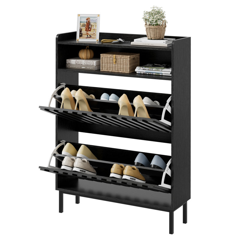 12 Pair Stackable Shoe Storage Cabinet, Black