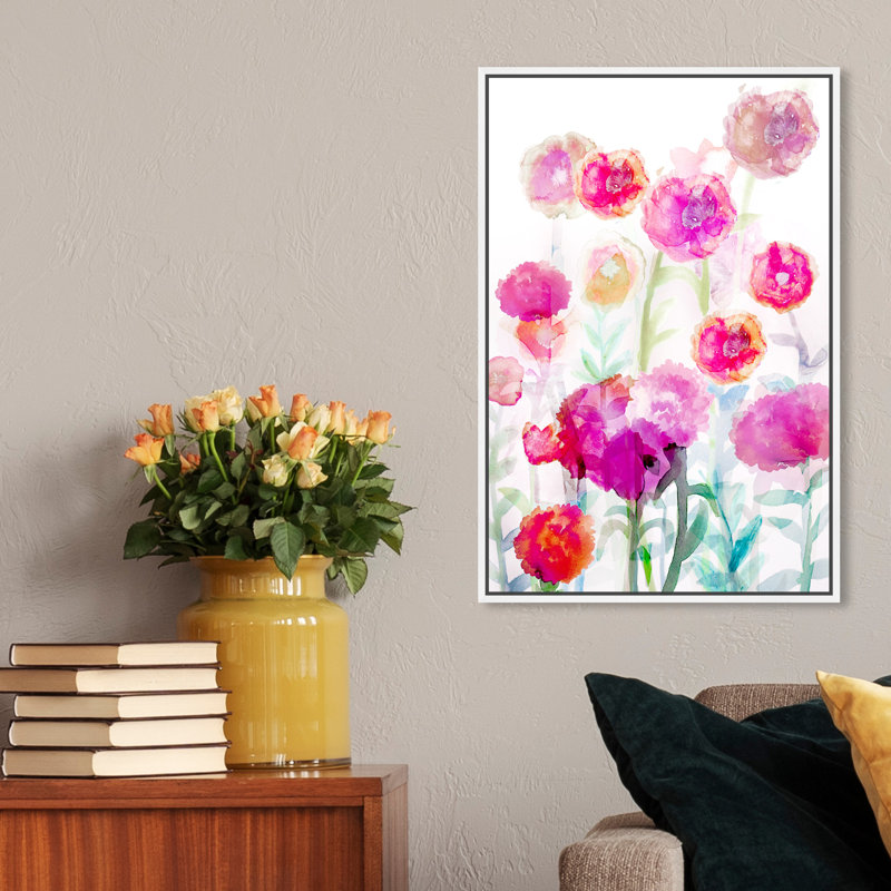 Floral and Botanical Lolas Bright Garden - reproduction d'art sur toile, Cadre blanc, H 54 po x l 36 po x P 1,5 po
