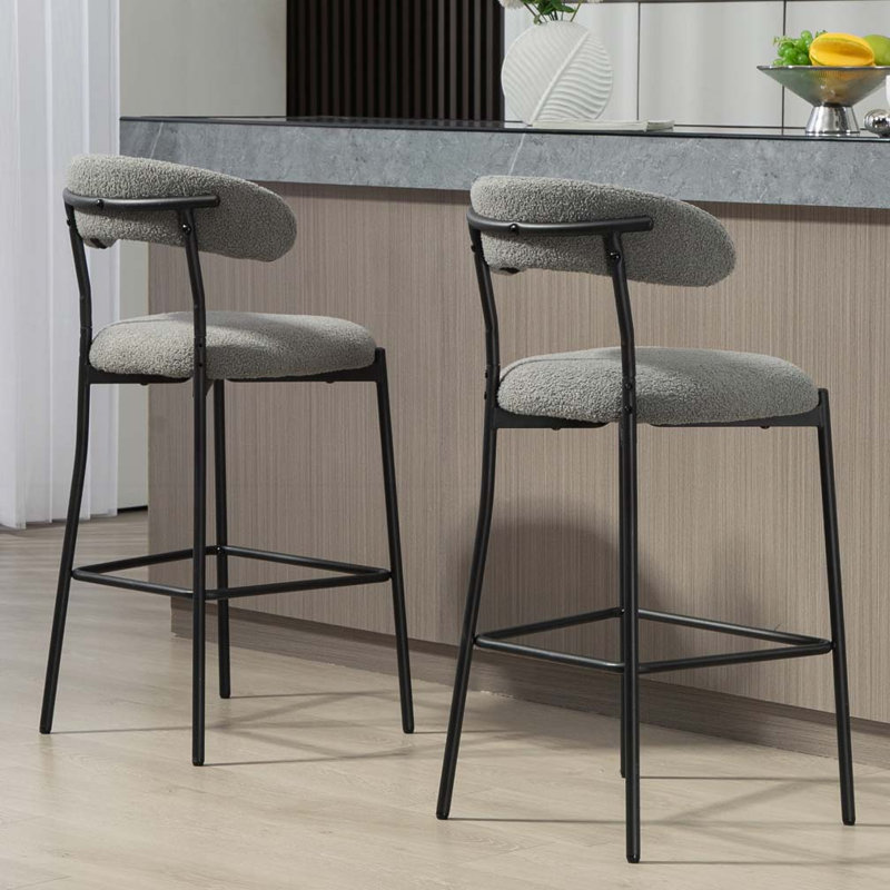 Tabourets de bar en tissu Teddy, Gris
