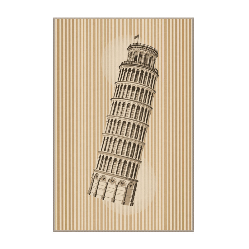 Soft Plush Fairborn Pisa Leaning Tower Classic Striped Area Rug in Beige – Beige Binding, 7x10