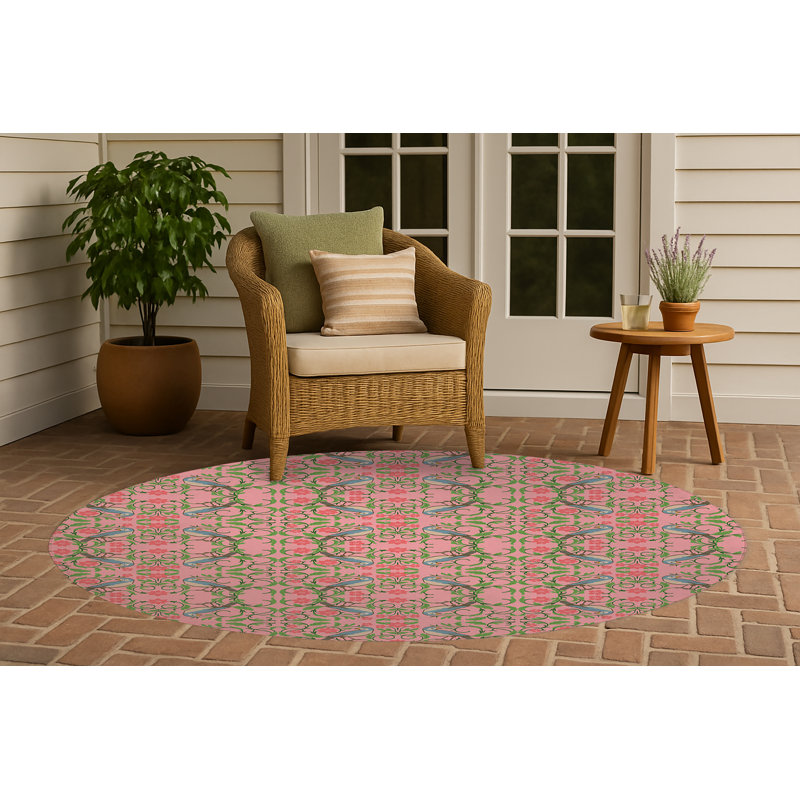 Tweetie Soft Step Outdoor Area Rug, Round 5', Pink