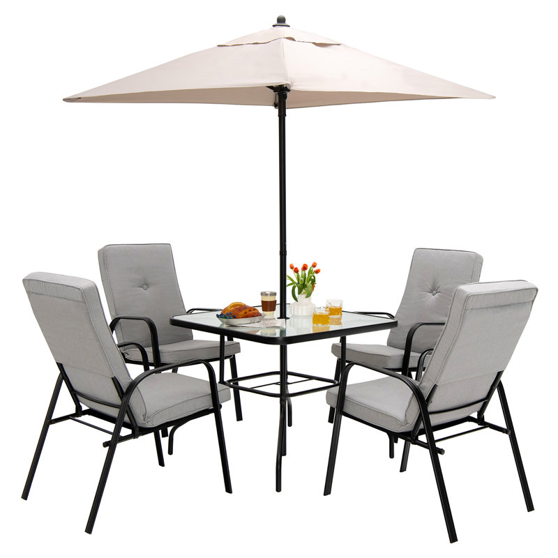 Ensemble de salle à manger pour 4 personnes 35 "avec coussins et parasol Kaliece Square
