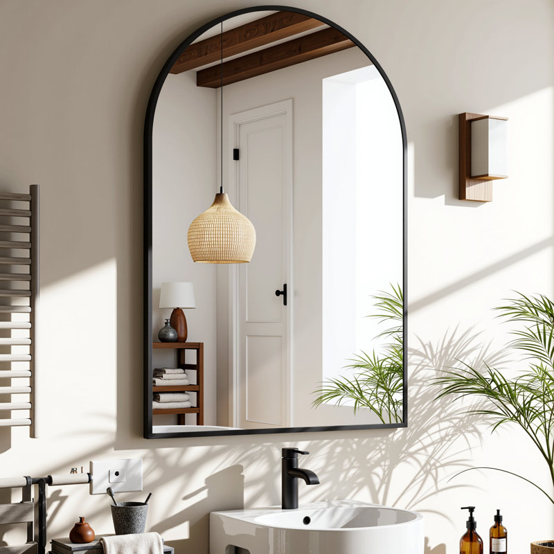 Miroir mural en verre trempé et alliage d'aluminium Lunara, 48" x 32"
